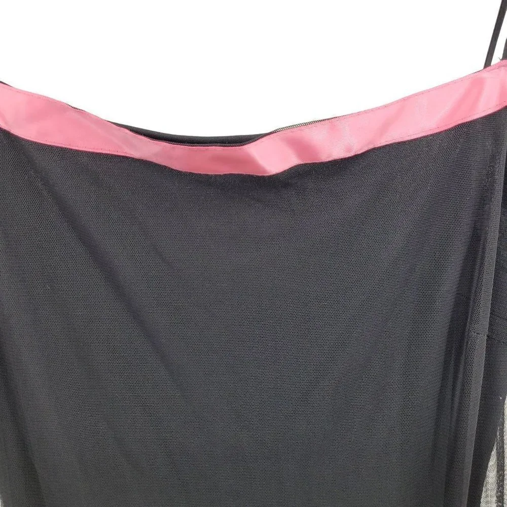 Vintage 90s Midi Dress M Black Mesh Overlay Pink Ribbon Trim Scarf Hem Goth - Picture 5 of 13